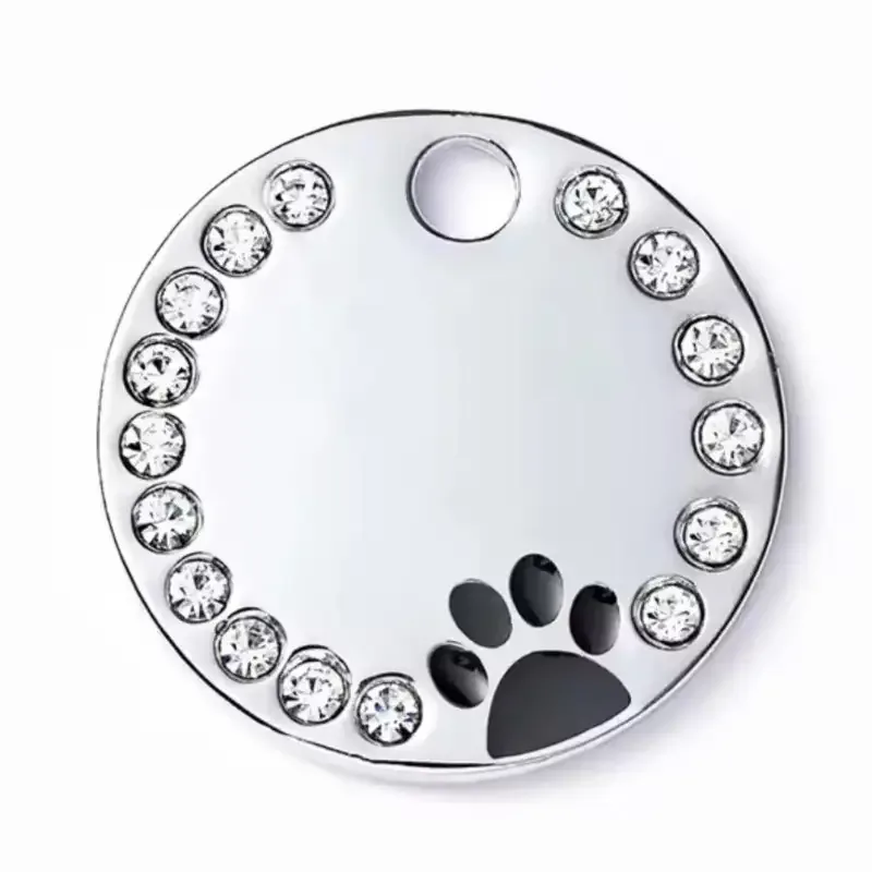 Personlig ID-brikke til hund/katt – Sirkel med glitter og gratis gravering