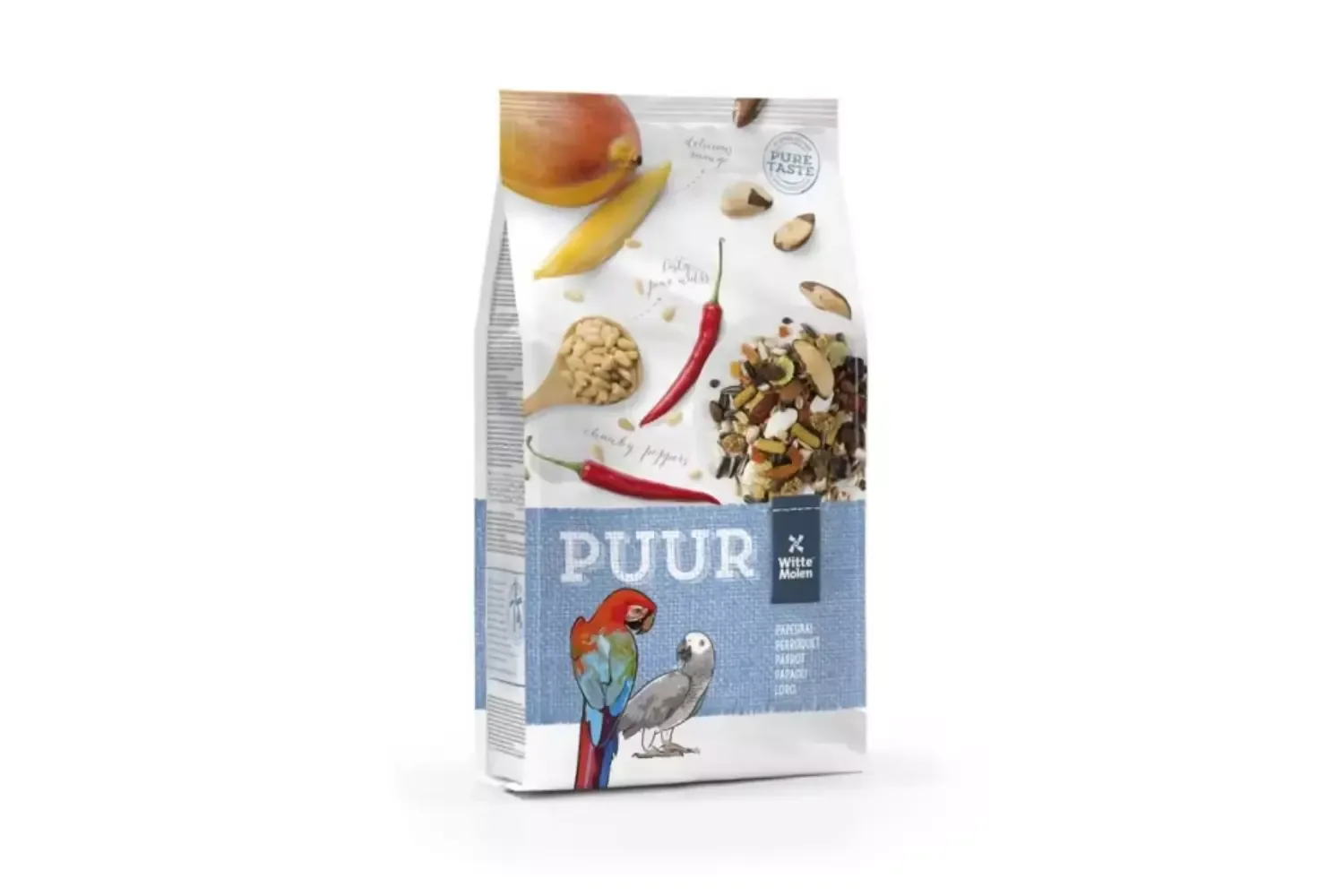 Puur Papegøye Fôrblanding 2 kg – Gourmetfôr med Pinjekjerner & Chilipepper for Store Fugler