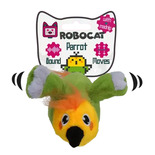 Robocat Parrot Interaktiv Katteleke – Bevegelig papegøye med lyd og Madnip