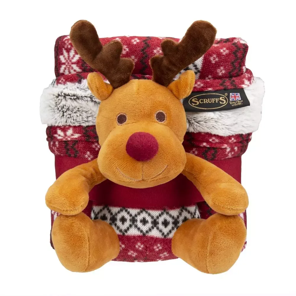 Scruffs Santa Paws Blanket & Reindeer Gift Set 110×72,5 Rød
