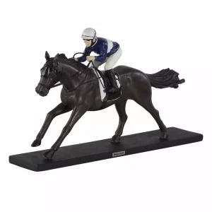 Sculpture jockey on racehorse in color