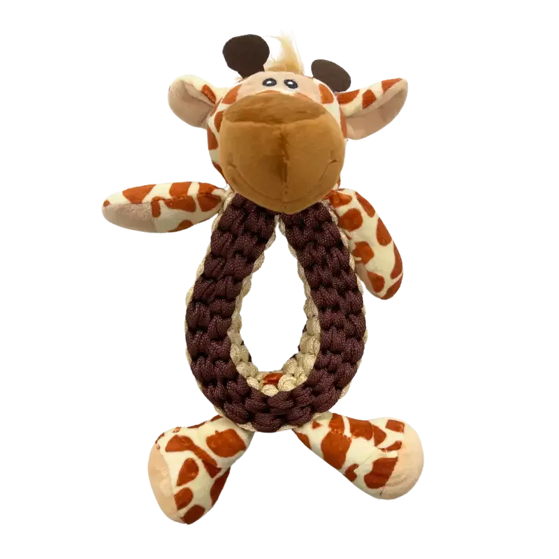 Sjiraffbamse med ring i tau, 33 cm