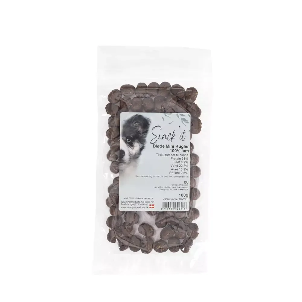 Snack’it Myke Mini-kuler 100 % Lam (100g) – Allergivennlige treningsgodbiter til hund