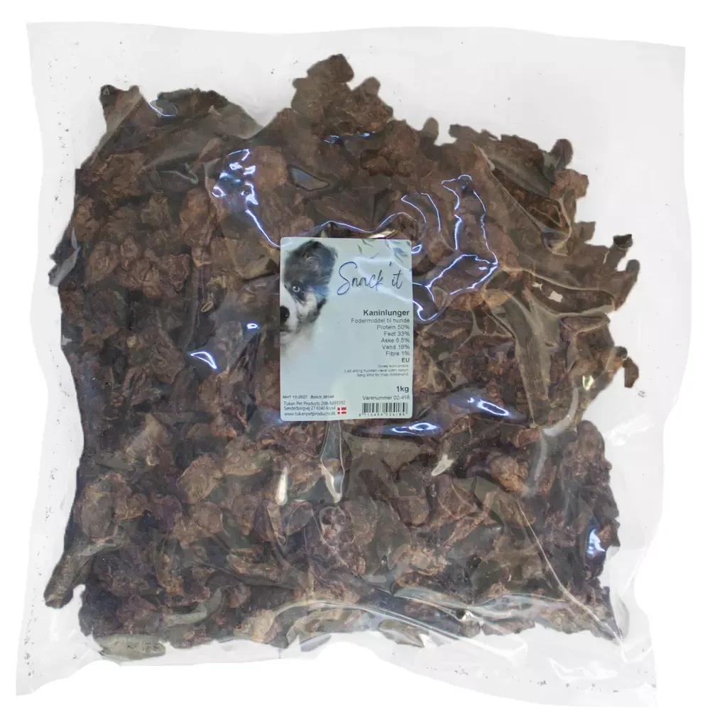 Snack’it Tørkede Kaninlunger 1 kg Bulkpose – Allergivennlige treningsgodbiter til hund