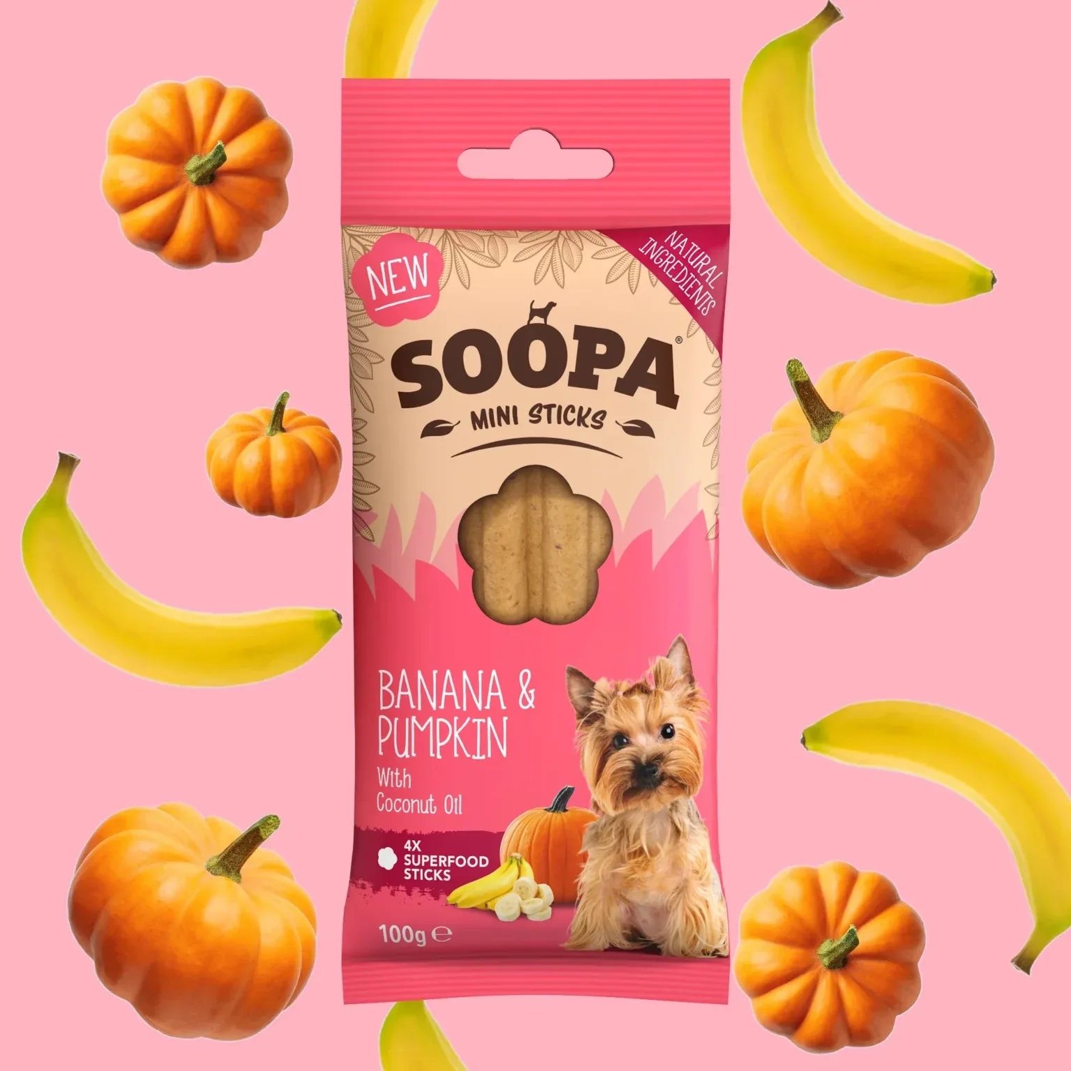 Soopa banan og gresskar mini tyggesticks