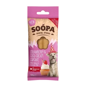 Soopa jordbær og kokoskrem cupcake tyggesticks