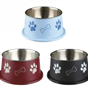 SPANIELSKÅL Trixie, Langøreskål,, Stål/Plast, 0,9L./Ø15cm. Ass.Farve