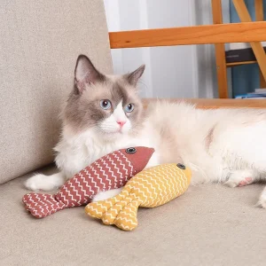 Sparkeleke til katt myk fiskepute i lin