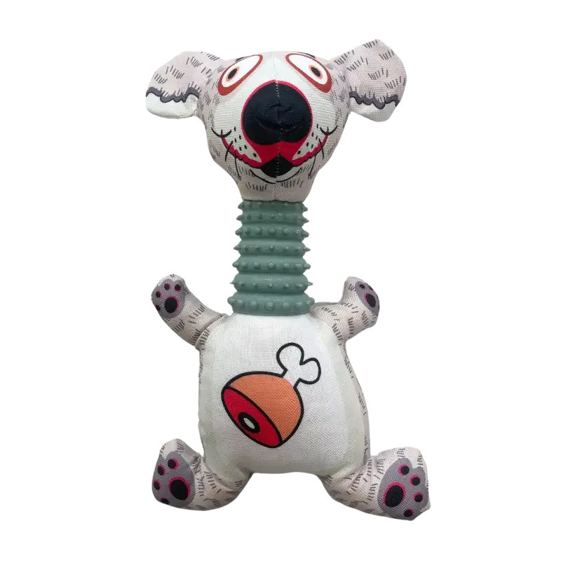 Tandplejebamse med gummihals og piv, grå, 30 cm