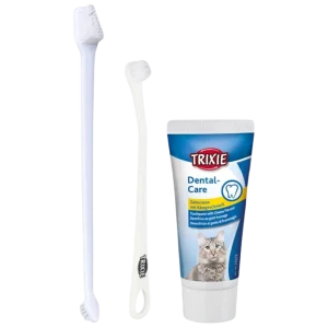 Tannpleiesett for katter, 2 b酶rster + tannkrem med ostesmak