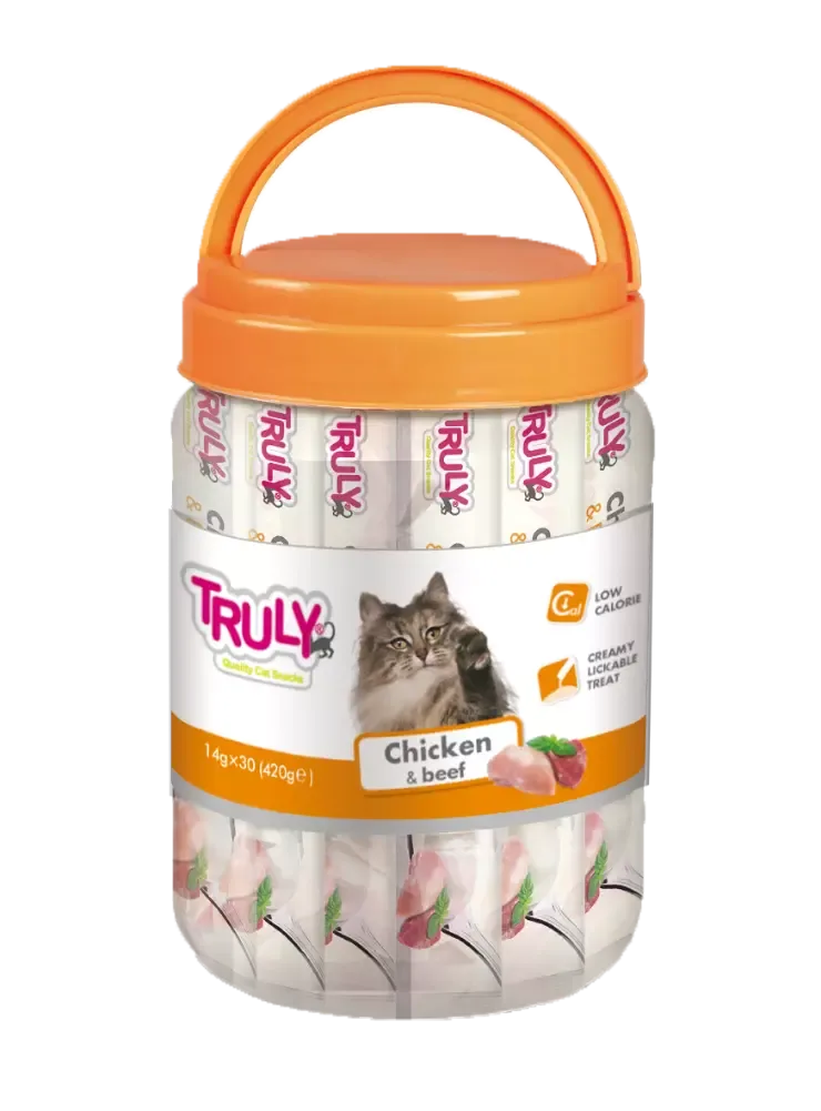 Truly Cat Kremet Slikkesnack Kylling & Okse – 30 Tuber (420g)