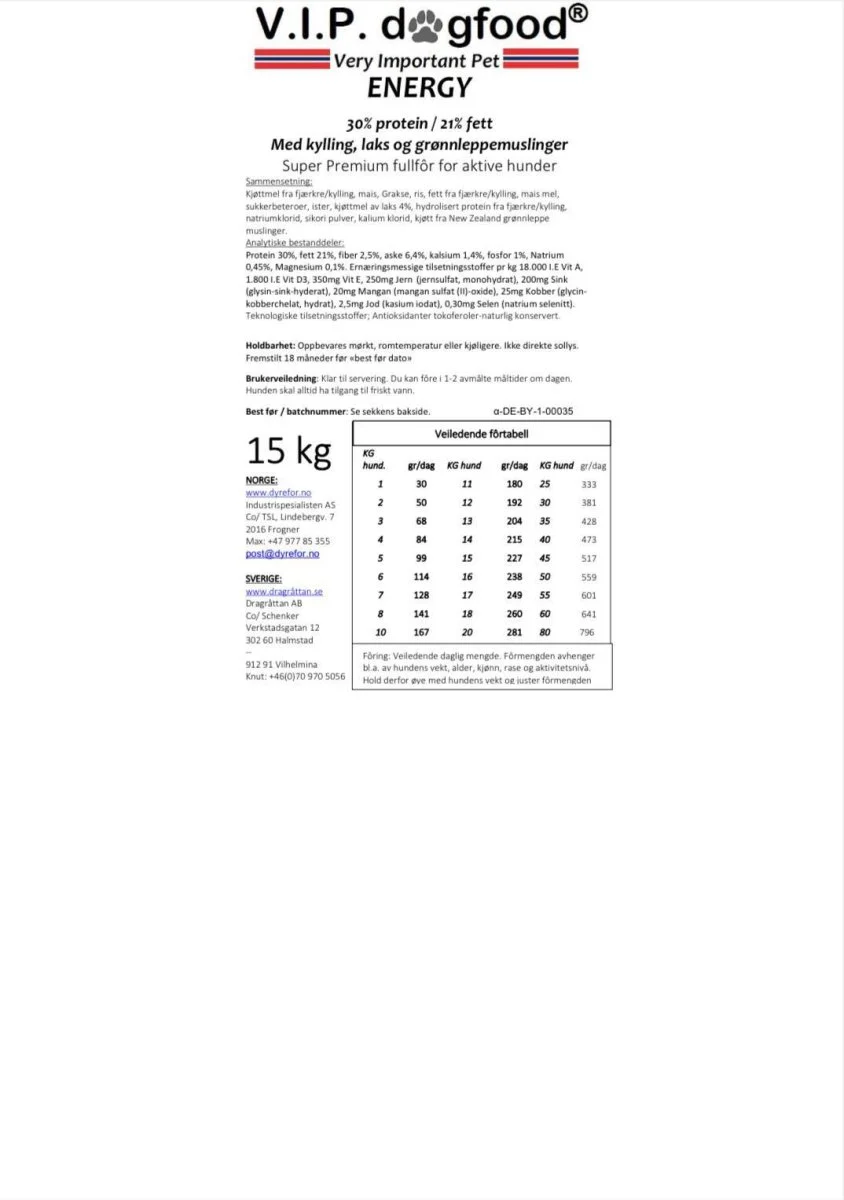 V.I.P. ENERGY 15kg (hvit)