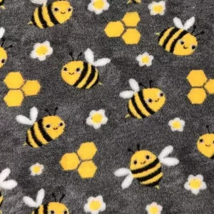 Vetbed Bumblebee Hundeteppe 100×150 cm – Grå med humle-motiv og antiskli