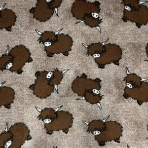 Vetbed Highland Cattle Hundeteppe 100×150 cm – Brun med motiv og antiskli