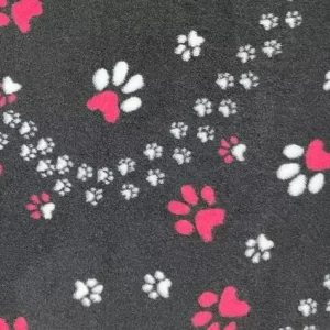 Vetbed Hundeteppe 100×150 cm – Grå med rosa potesti og antiskli