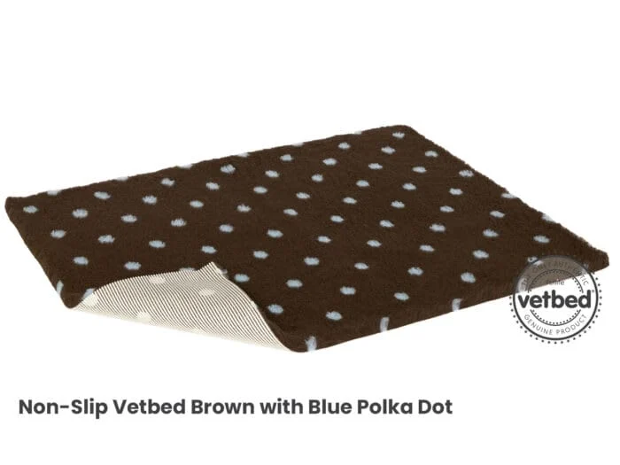 VetBed Nonslip Brun m/blå prikker 100x75cm