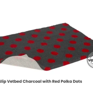 VetBed Nonslip Charcoal m/røde prikker 100x75cm