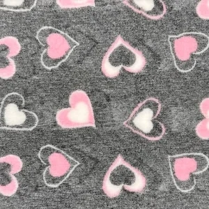 VetBed Nonslip Grå m/rosa & hvite hjerter 150x100cm