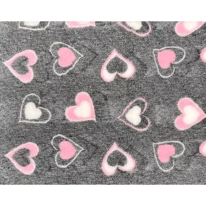 VetBed Nonslip Grå Med Rosa & Hvite Hjerter