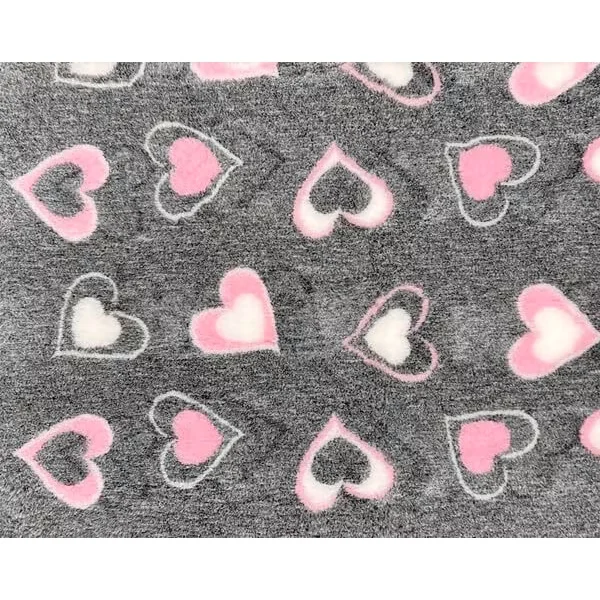 VetBed Nonslip Grå Med Rosa & Hvite Hjerter