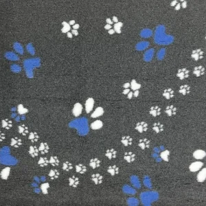 VetBed Nonslip Mørkegrå m/blå & hvite poter 150x100cm