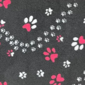VetBed Nonslip Mørkegrå m/rosa & hvite poter 150x100cm