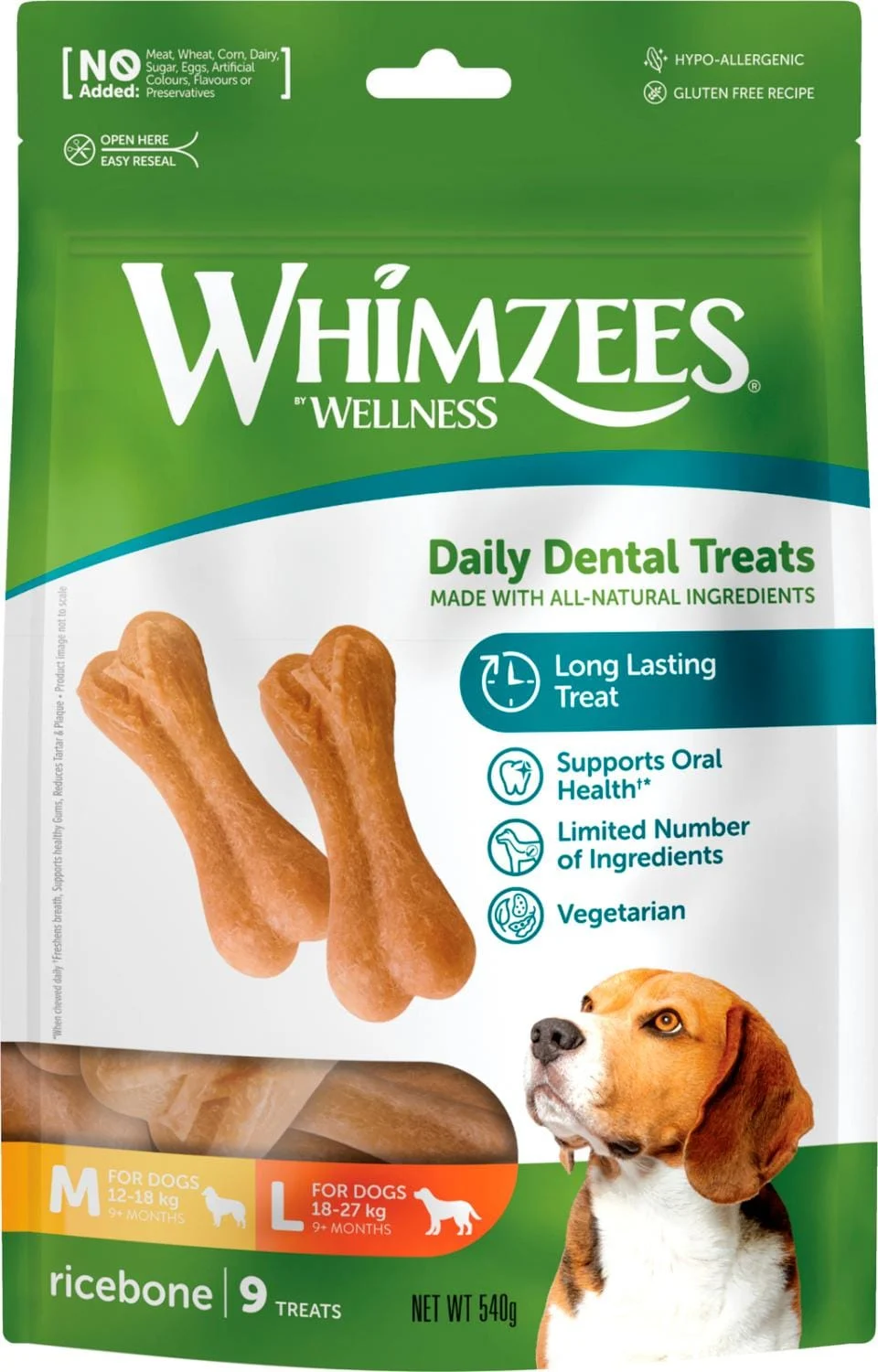 Whimzees tyggebein av ris M/L 9stk