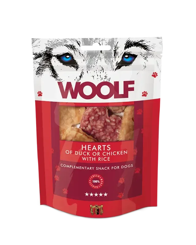 Woolf – hjerter av and eller kylling med ris 100g