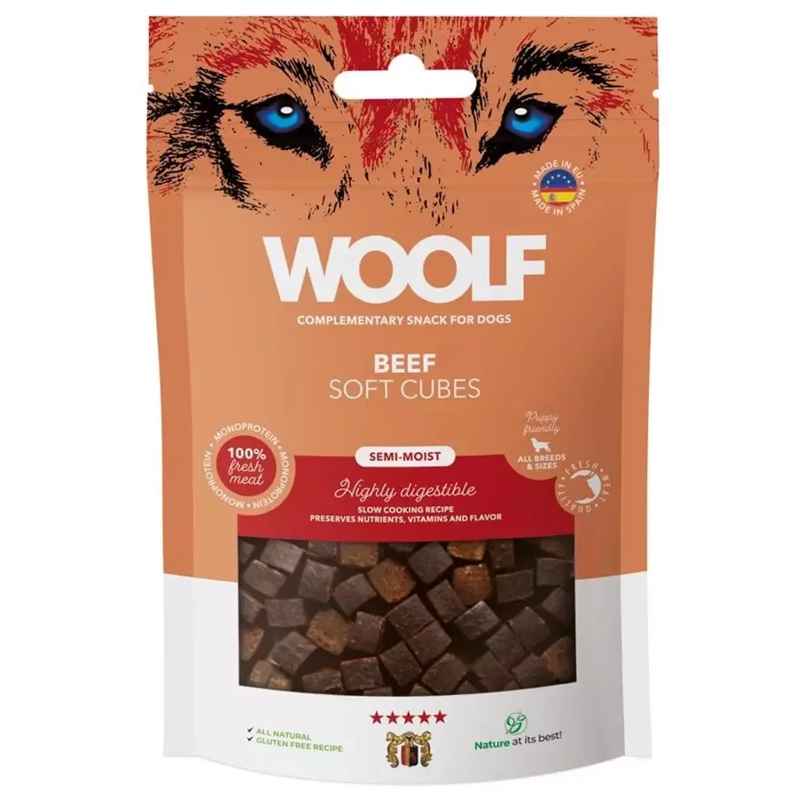 Woolf Soft Cubes Biff 100g – Naturlige og myke hundegodbiter med 85% ferskt storfekjøtt