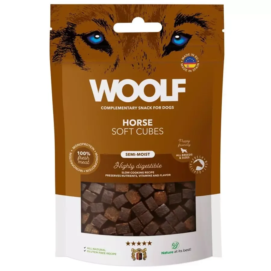 Woolf Soft Cubes Hest 100g – Naturlige og myke hundegodbiter med 85% fersk hest