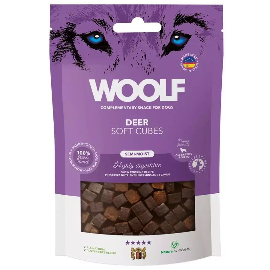 Woolf Soft Cubes Hjort 100g – Naturlige og myke hundegodbiter med 85% fersk hjort