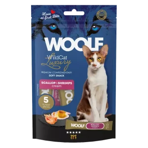 Woolf Wildcat Cream Luxury Kamskjell og Reker 5pk – Flytende kattegodbit og topping