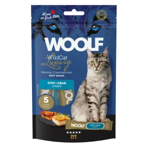 Woolf Wildcat Cream Luxury Torsk og Krabbe 5pk – Flytende kattegodbit og fôrtopping